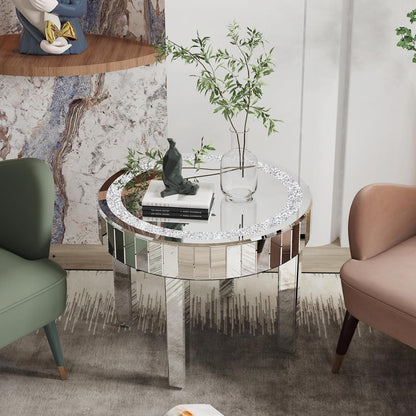 Runder Silber Glastisch Kristall Ø60cm Modern Luxus 60×60×50 cm