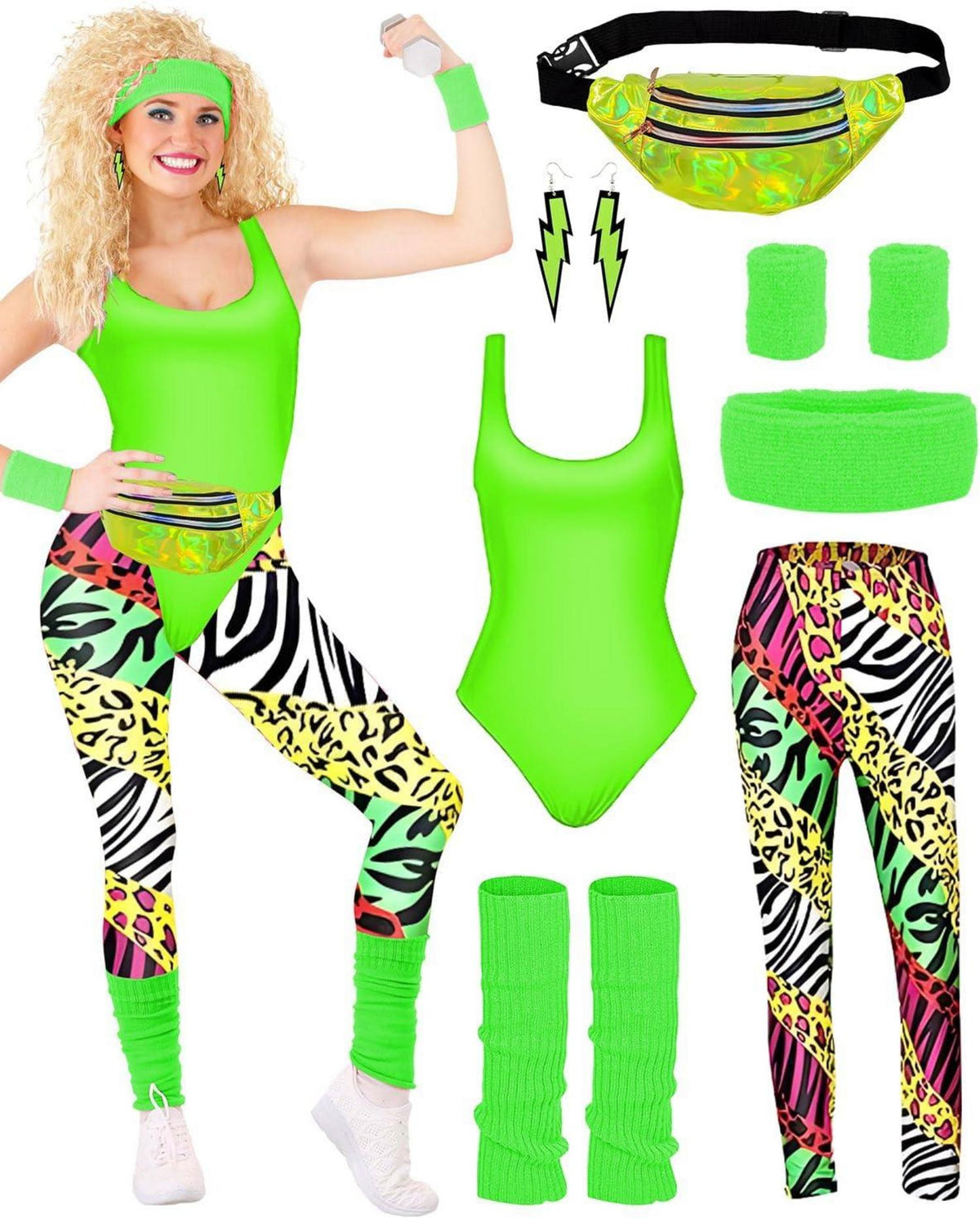80er Retro Trainingsanzug Kostüm Set Damen Grün