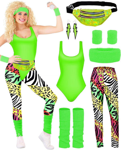80er Retro Trainingsanzug Kostüm Set Damen Grün
