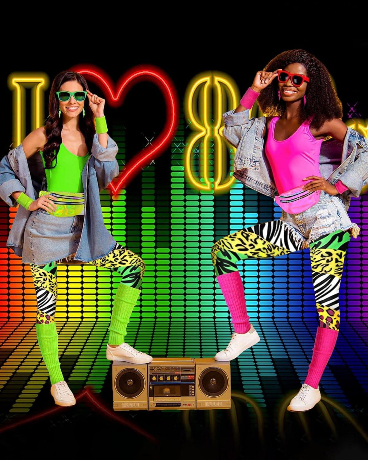 BIQIQI 80er Jahre Outfit Damen Set Retro Trainingsanzug Kostüm XL