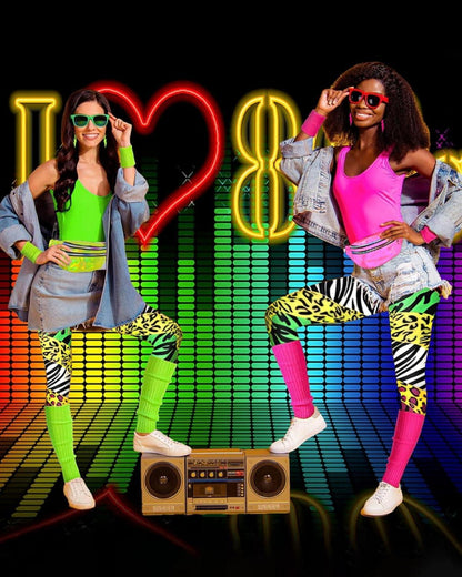 BIQIQI 80er Jahre Outfit Damen Set Retro Trainingsanzug Kostüm XL