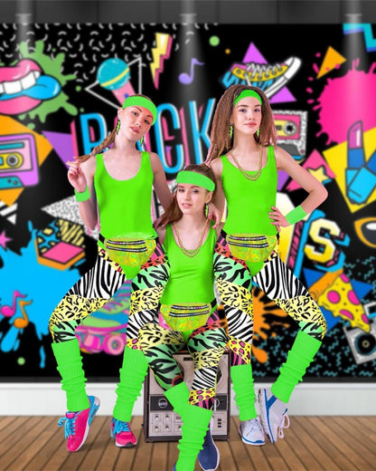 80er Jahre Outfit Damen Set Retro Trainingsanzug Kostüm XL Grün