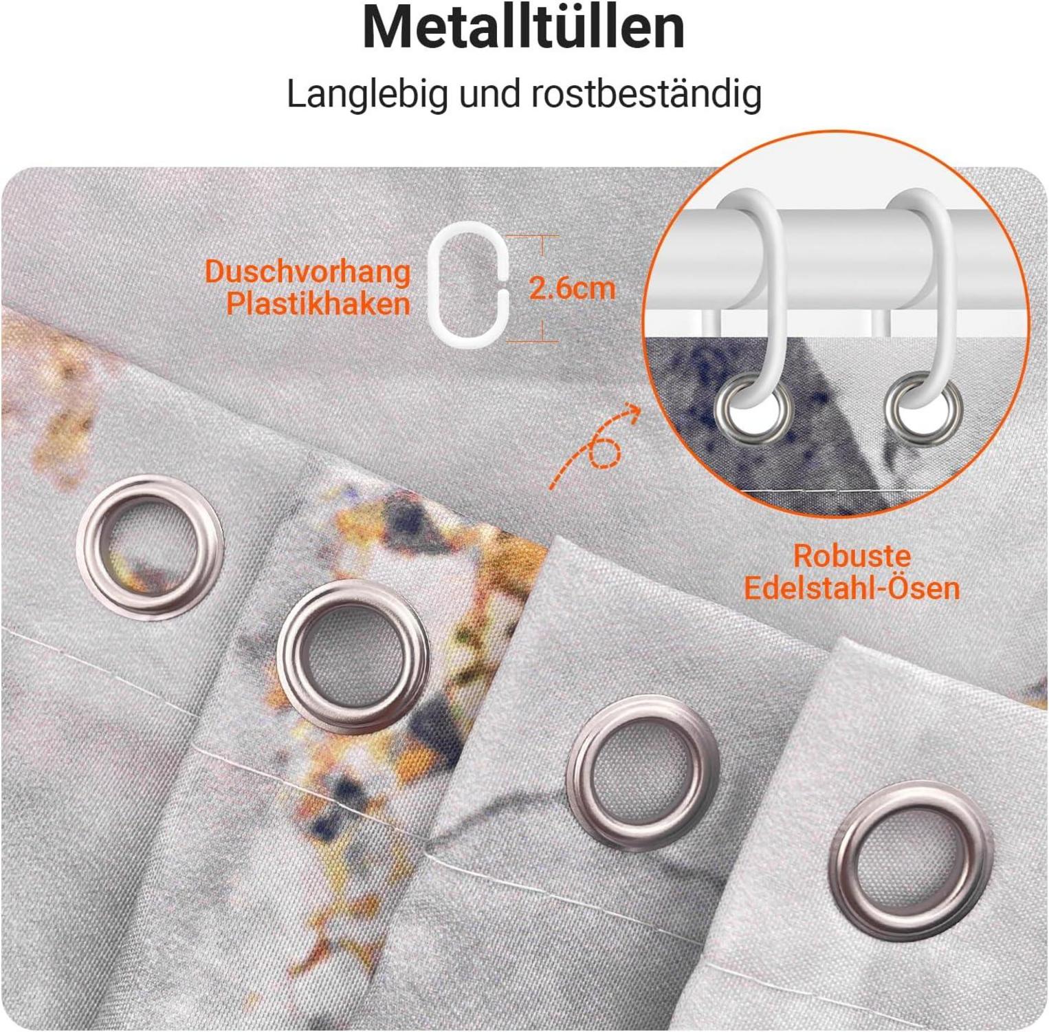 Lerores Duschvorhang Marmor 150x200cm Wasserabweisend Textil 8 Ösen Waschbar Größe 146 H200 x B150 cm