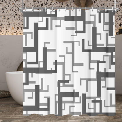 Duschvorhang Antischimmel Textil 150x200cm, Block Muster, Wasserabweisend, Polyester Stoff, 8 Ösen, Duschvorhangringe, Badezimmer, Badewanne