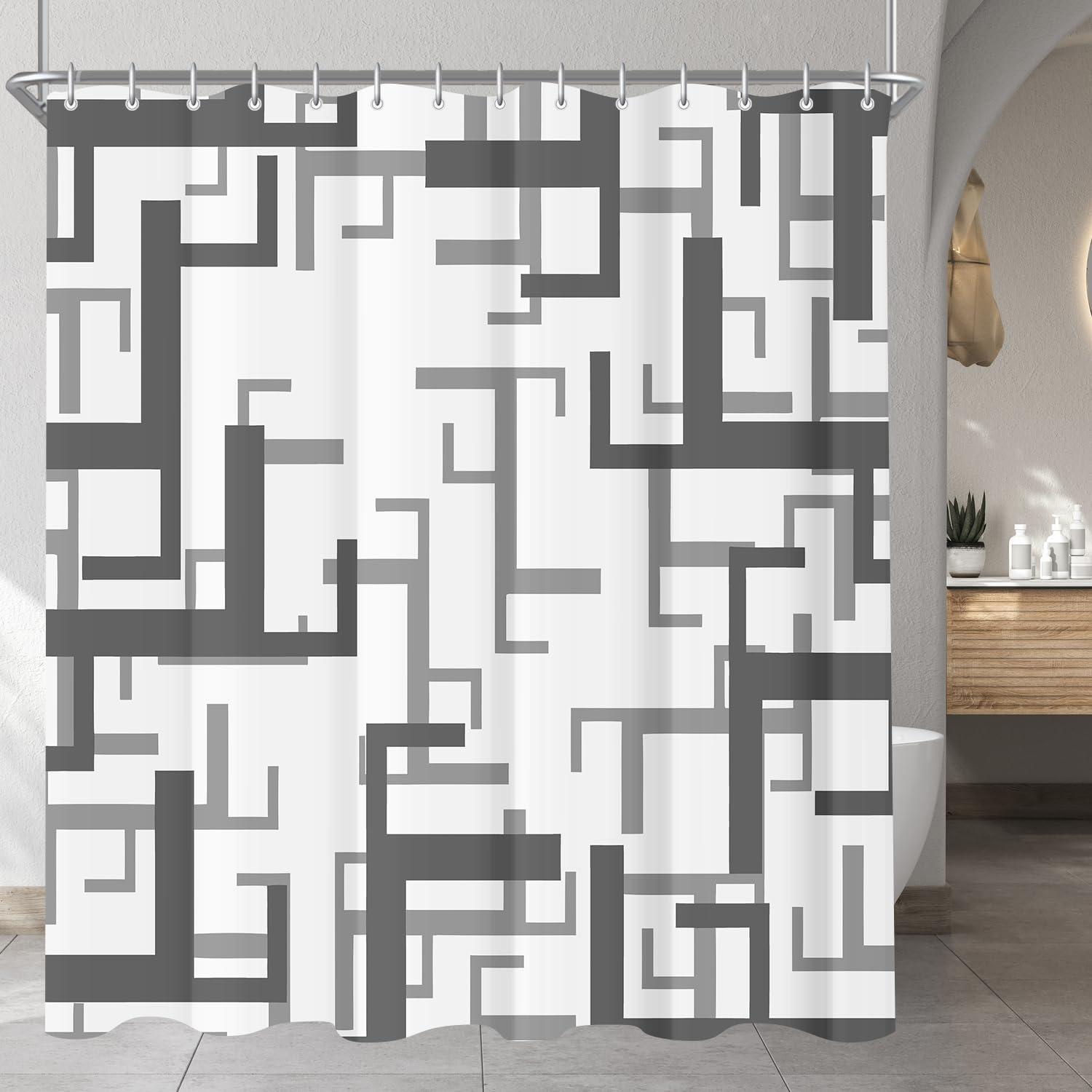 Duschvorhang Antischimmel Textil, Wasserabweisend Blockmuster