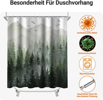 Duschvorhang Wald Antischimmel Textil 240x200cm Wasserdicht Polyester Stoff 16