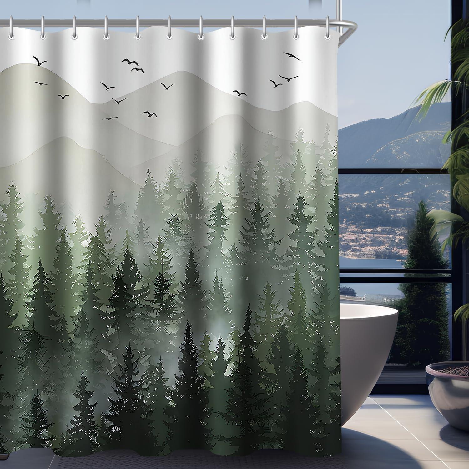 Duschvorhang Wald Antischimmel Textil 240x200cm mit Ösen - Badezimmer Badevorhang 1er Pack