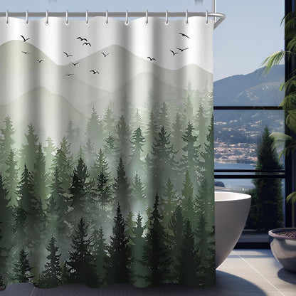 Duschvorhang Wald Antischimmel Textil 240x200cm mit Ösen - Badezimmer Badevorhang 1er Pack