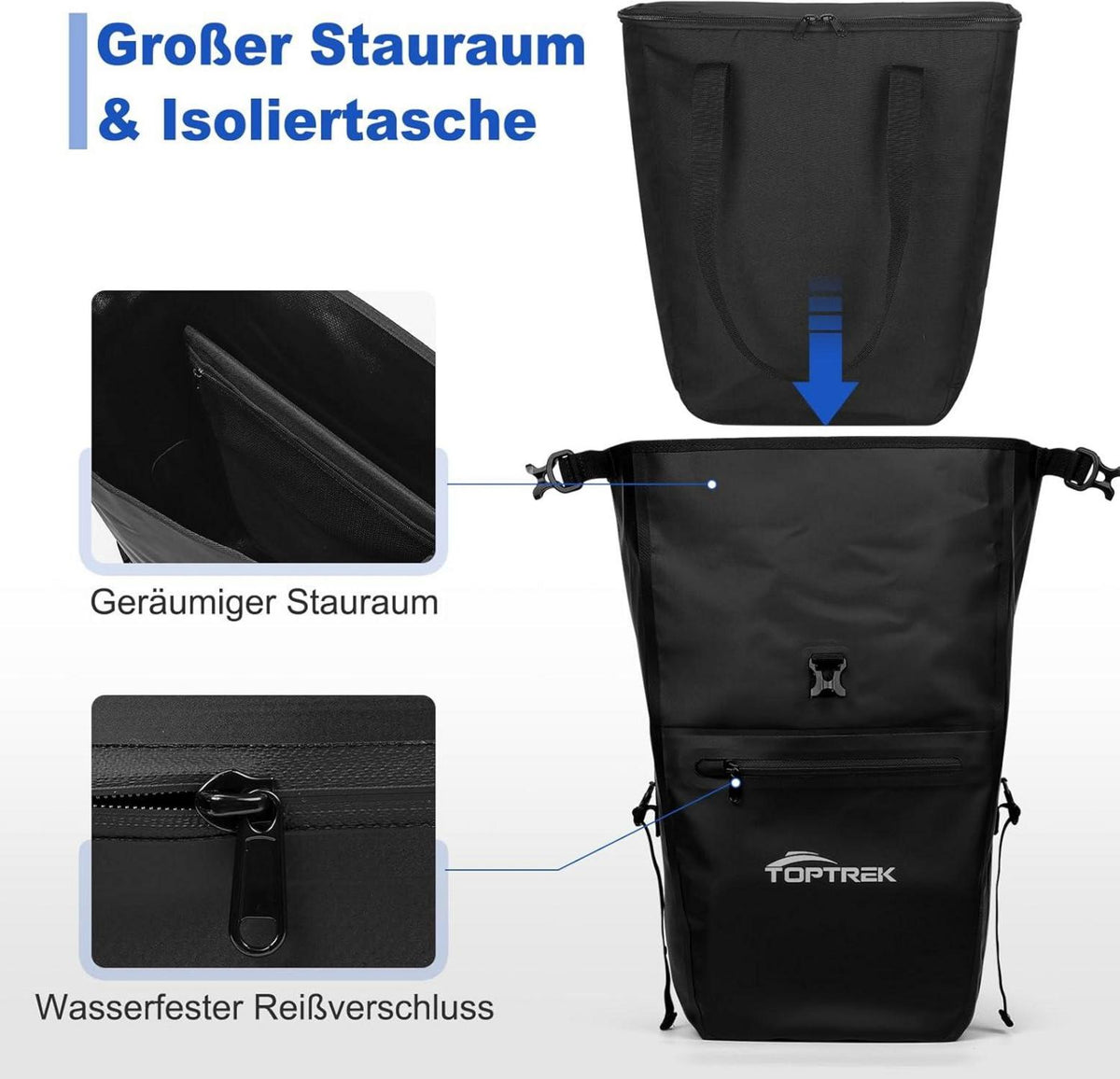 Fahrradtasche für Gepäckträger 28L mit Isoliertasche Grau