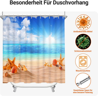 Duschvorhang 150x200cm Sea Blue, Antischimmel Textil, Wasserabweisend