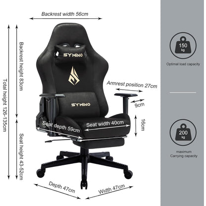 Ergonomischer Gaming Bürostuhl mit Fußstütze Schwarz