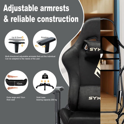 Ergonomischer Gaming Bürostuhl mit Fußstütze Schwarz