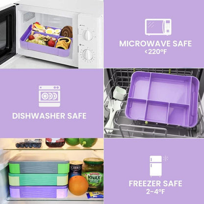 Bugucat Brotdose Kinder mit Fächern 1330ML 2er Set - Auslaufsicher & mit Besteck - Lunchbox Bento Box für Mädchen & Erwachsene in Rosa Lila