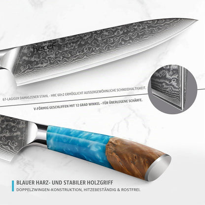 20cm Damast Kochmesser VG10 Stahlkern | Blauer Harzgriff