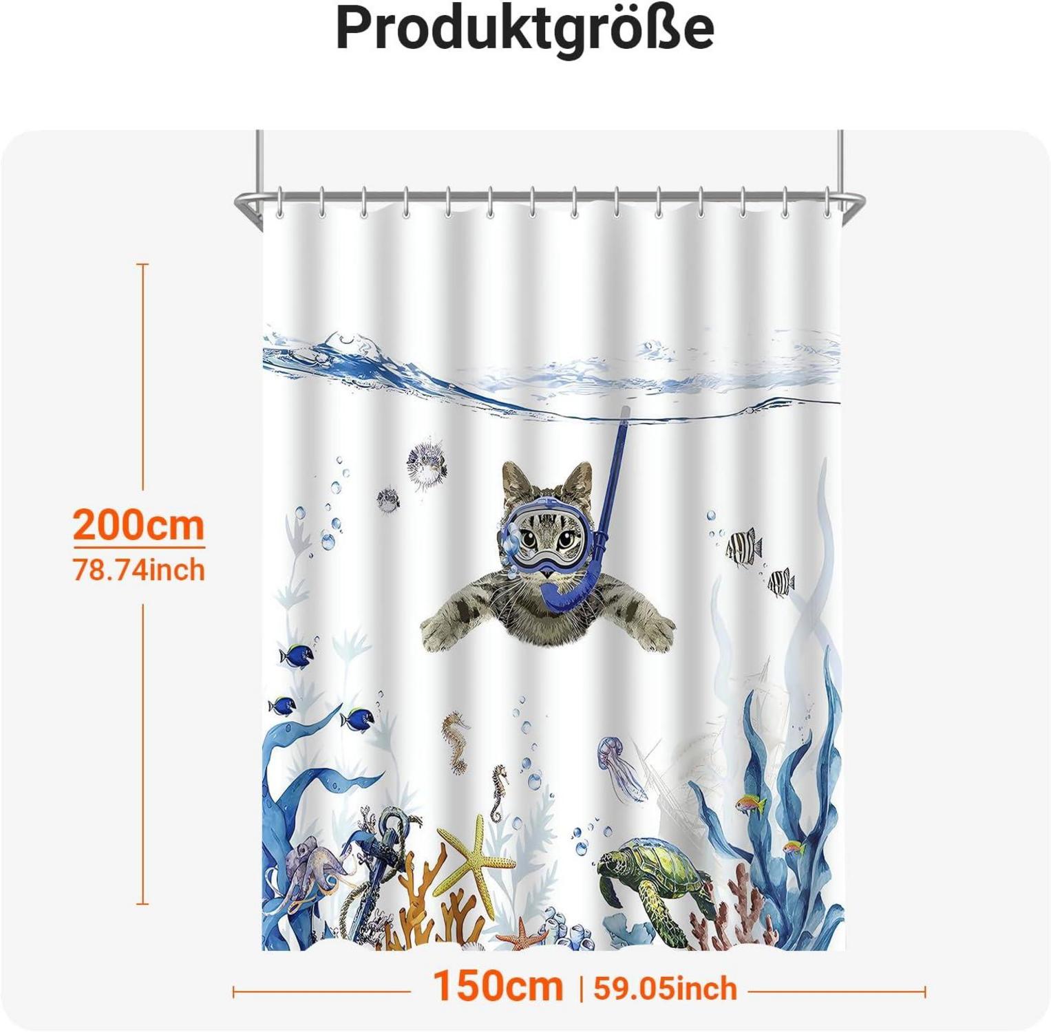 Duschvorhang Katzenschwimmen 150x200cm Wasserdicht Polyester Textil 10