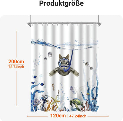 Duschvorhang 120x200cm Katzenschwimme Antischimmel Textil