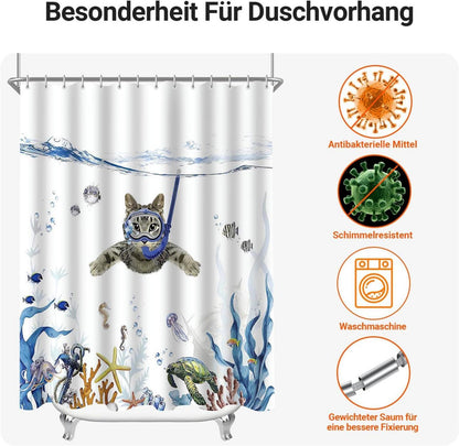 Lerores Duschvorhang 120x200cm Katzenschwimme Antischimmel Textil Blauer
