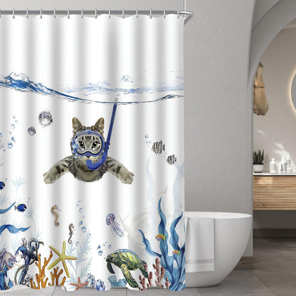 Duschvorhang Katzenschwimme 120x200cm Polyester Wasserdicht Blau