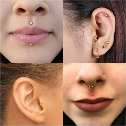 12er Lippenpiercing Set Chirurgenstahl Labret Helix Tragus Stud Silber Gold Schwarz 6mm