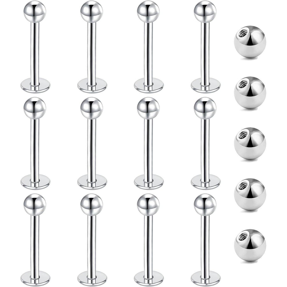 12er Lippenpiercing Set Chirurgenstahl Labret Helix Tragus 1,2mm 10mm Silber