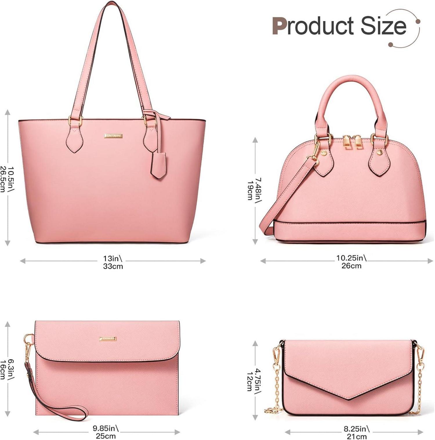 Bagsure Handtaschen Set Damen 4-teilig Büro Schule Rosa