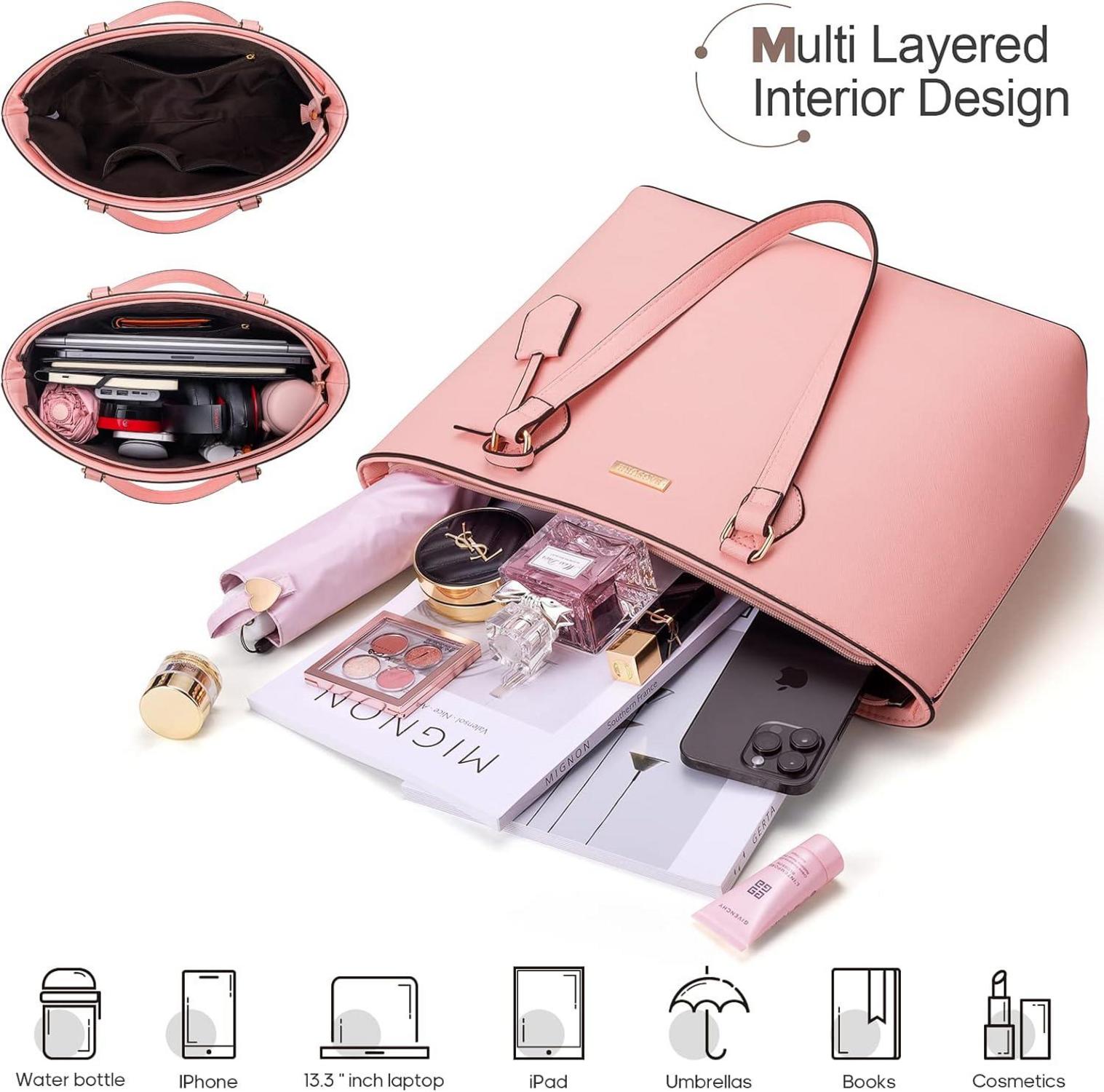 Handtasche Damen Set Tragetasche Schultertasche 4-teilig Rosa