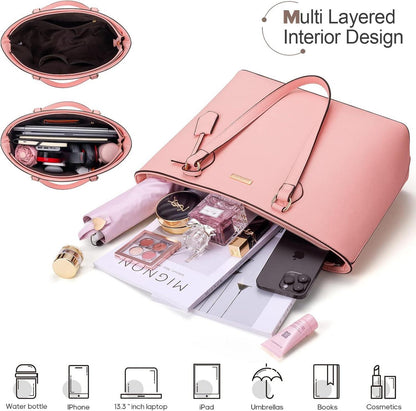 Handtasche Damen Set Tragetasche Schultertasche 4-teilig Rosa