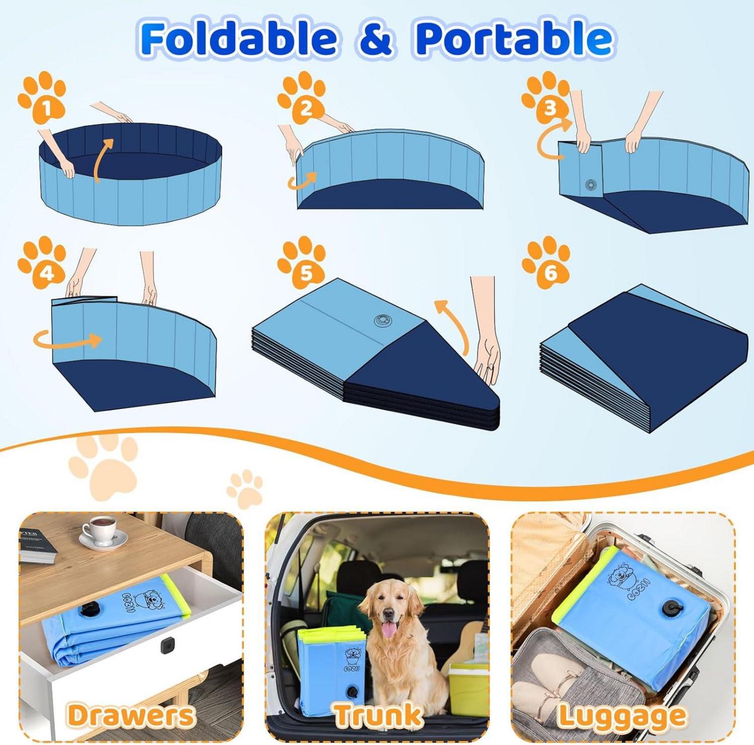 Hundepool 80x20cm Faltbar Planschbecken Rutschfestes PVC Badebürste