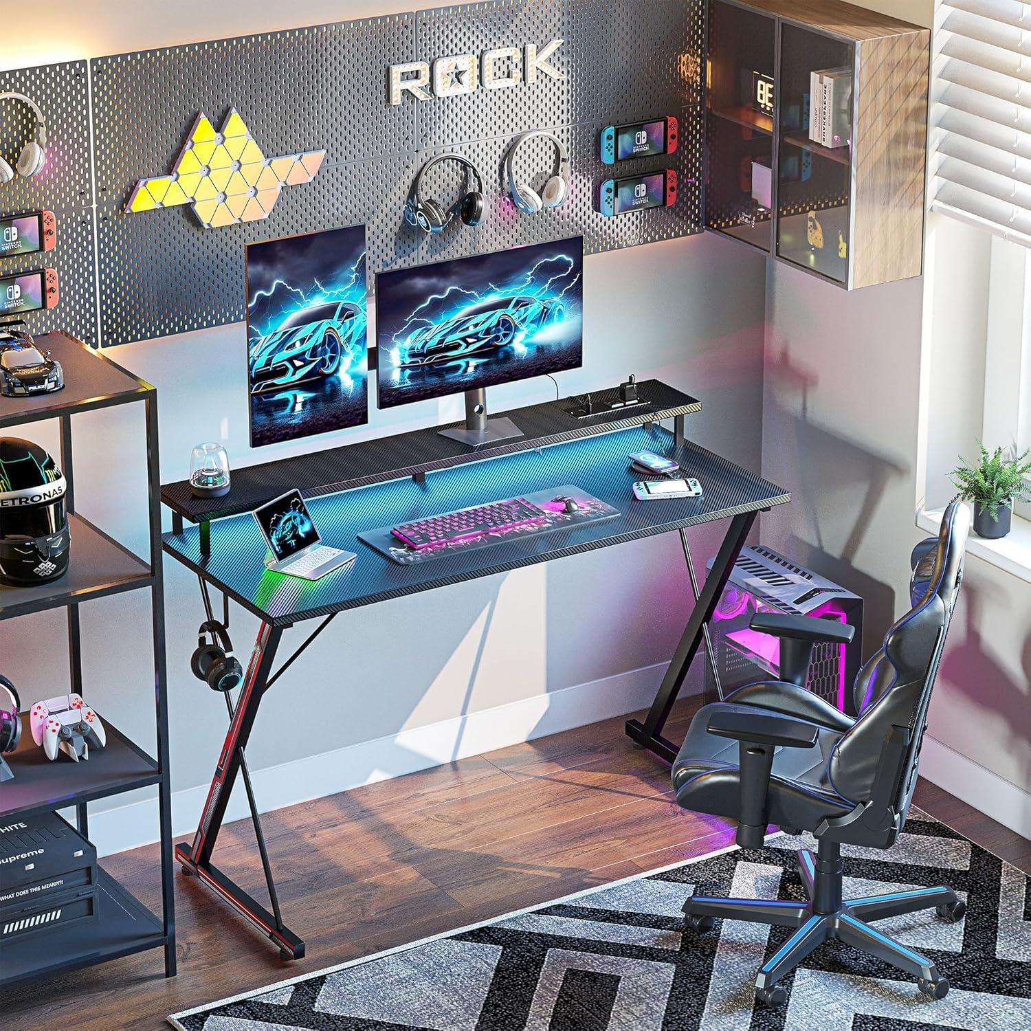 Gaming Schreibtisch LED 100x50 cm Gamer Tisch mit