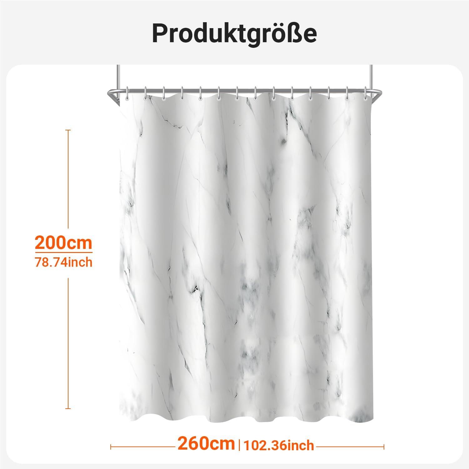 Duschvorhang Marmor 260x200cm Antischimmel Stoff Ösen 14 Badewanne