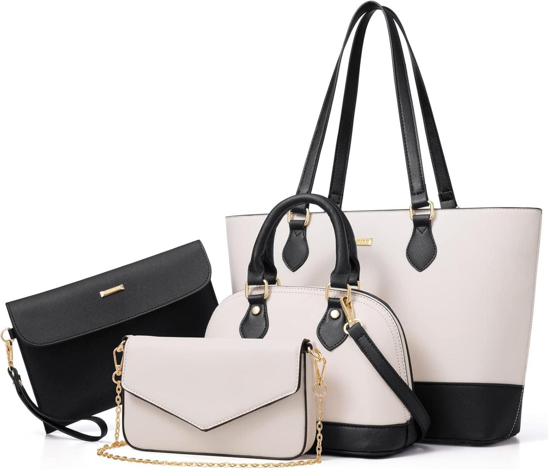 Großes 4-teiliges Damen Handtaschen Set in Weiß-Schwarz