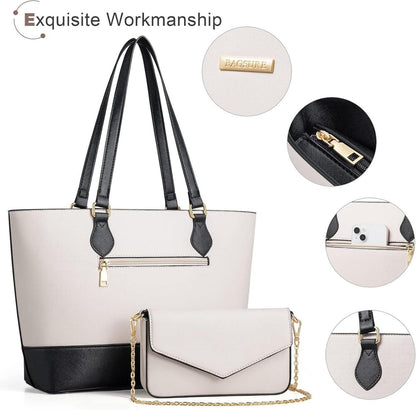 Moderne 4-teilige Damen Handtasche Set in Weiß-Schwarz