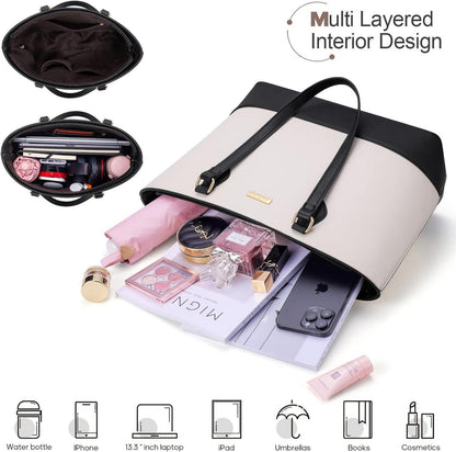 Damen Handtaschen Set 4-teilig Büro Schule Reise Geschenk weiß-schwarz