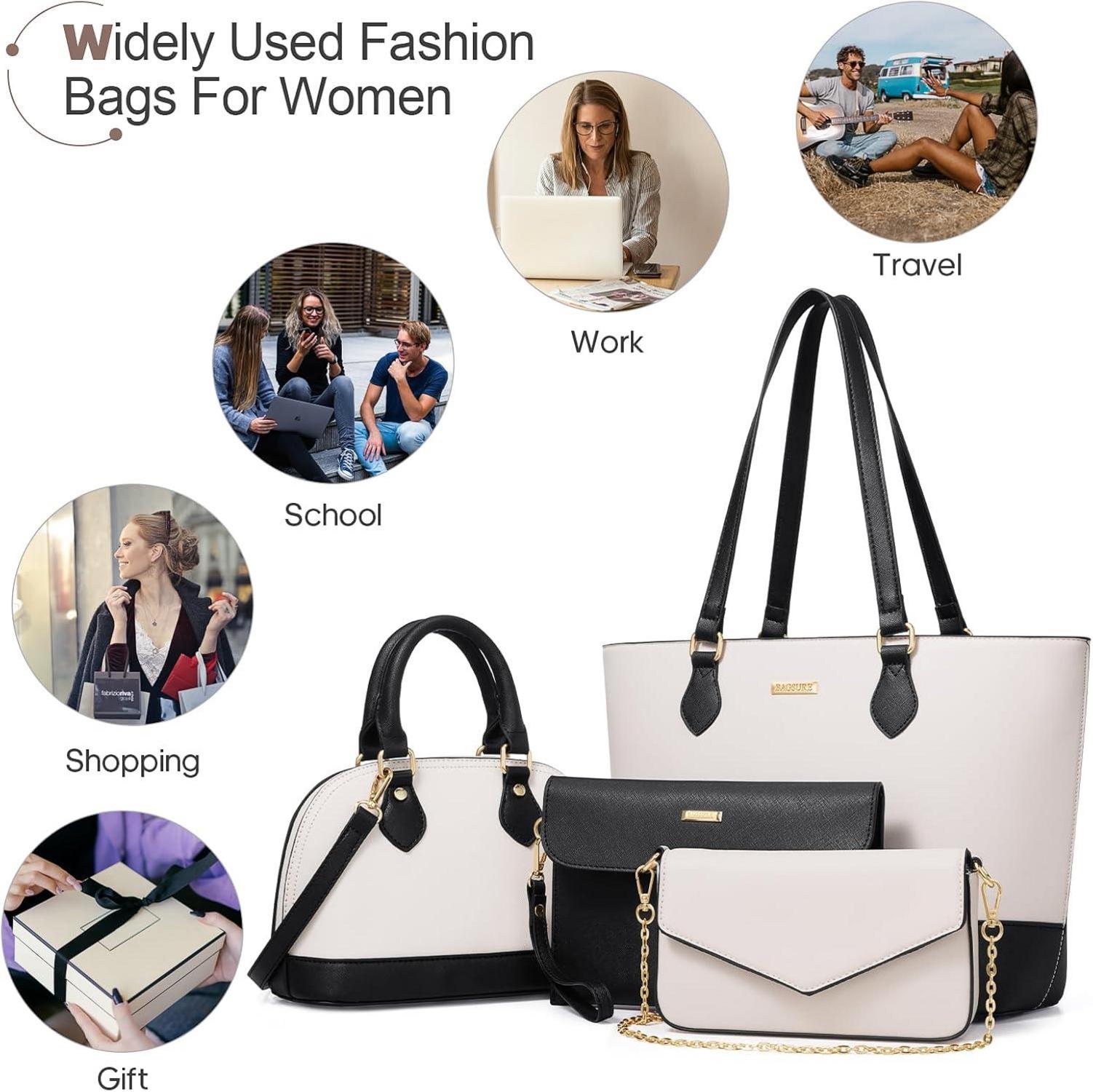 Bagsure 4-teiliges Damen Handtaschen Set Büro Schule Einkauf Reise