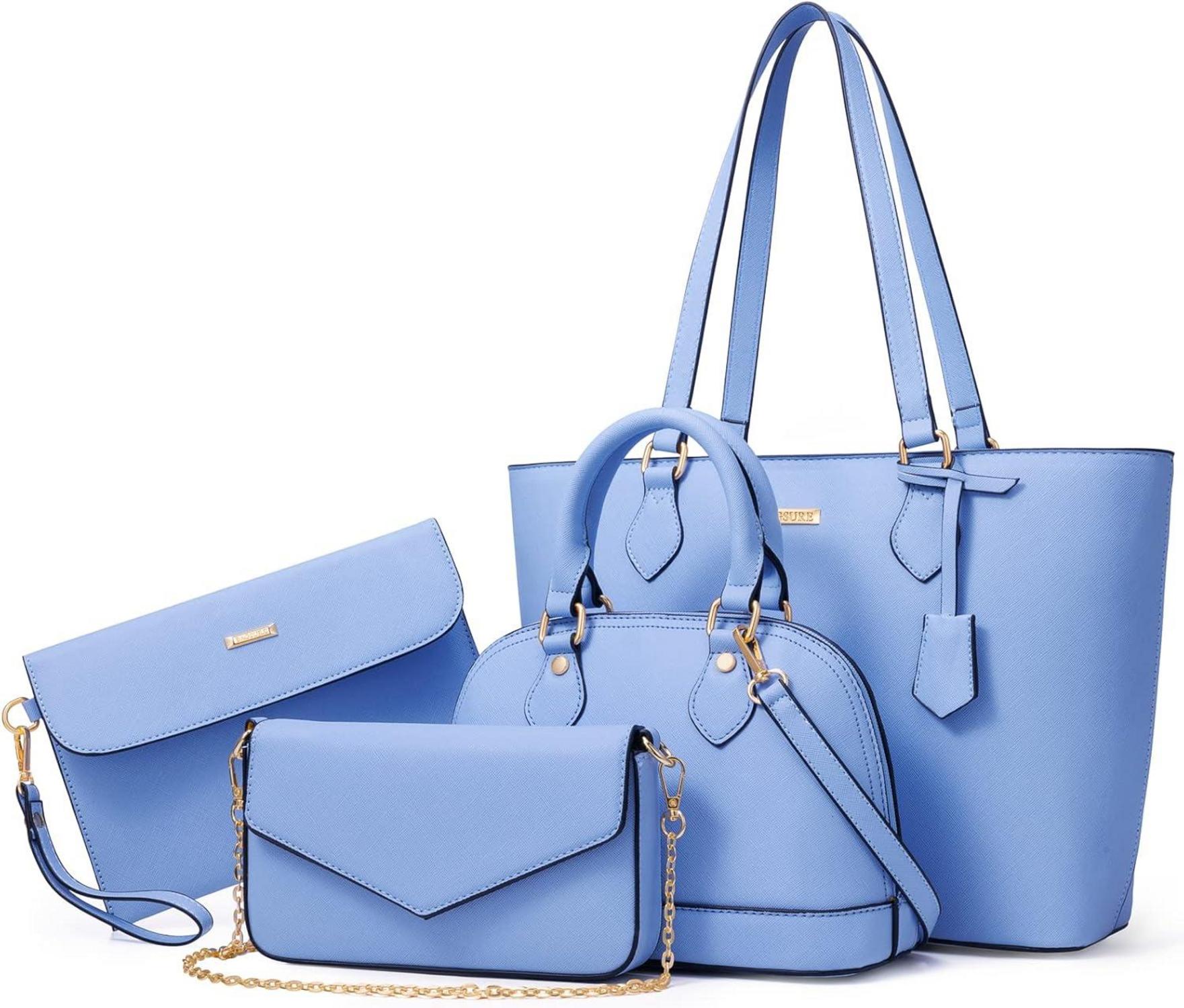Damen 4-teiliges Set Blau Handtaschen Tragetasche