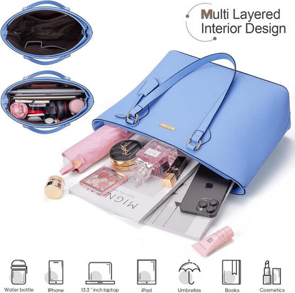 Damen Handtaschen Set 4-teilig Blau für Büro Schule Einkauf Reise