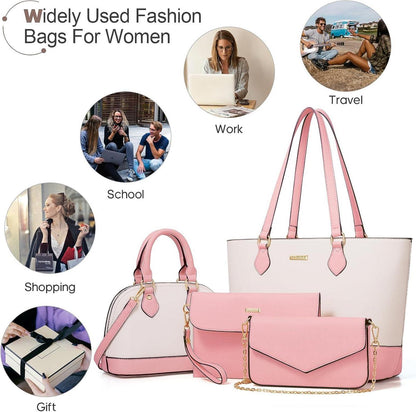 Damen Handtaschen Set 4-teilig Schultertaschen Tragetasche Büro Schule