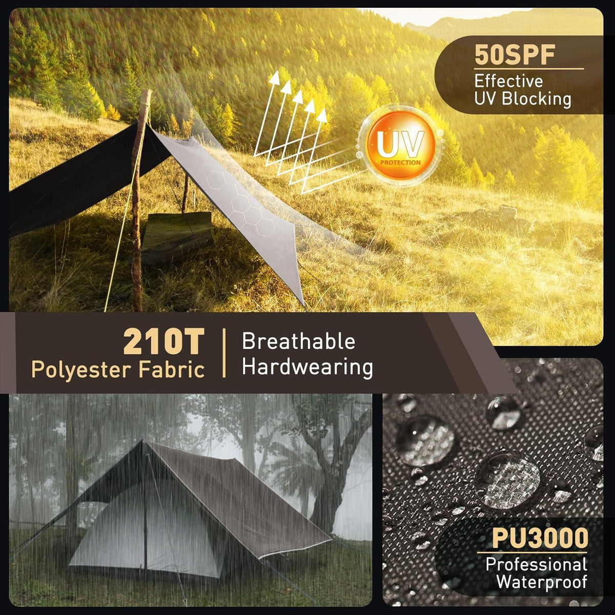 VOSOIR Tarp 3x5M Ultraleicht Wasserdicht Camping Zeltplane