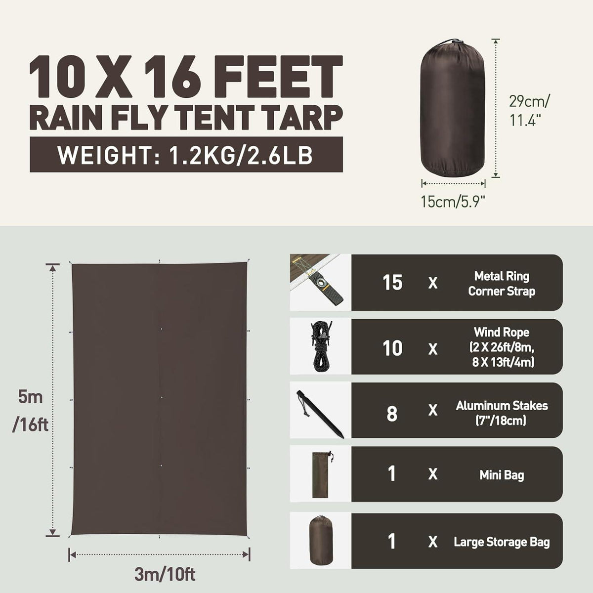 VOSOIR Tarp 3x5M Ultraleicht Wasserdicht Camping Zeltplane Anti-UV Sonnenschutz