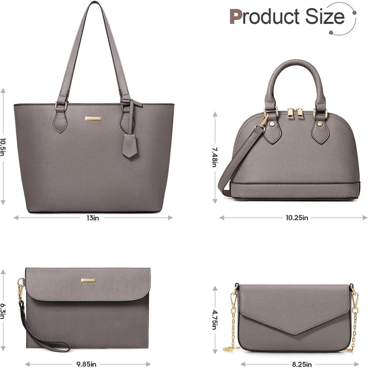 Damen Handtaschen Set 4-teilig Schultertasche Tragetasche Grau