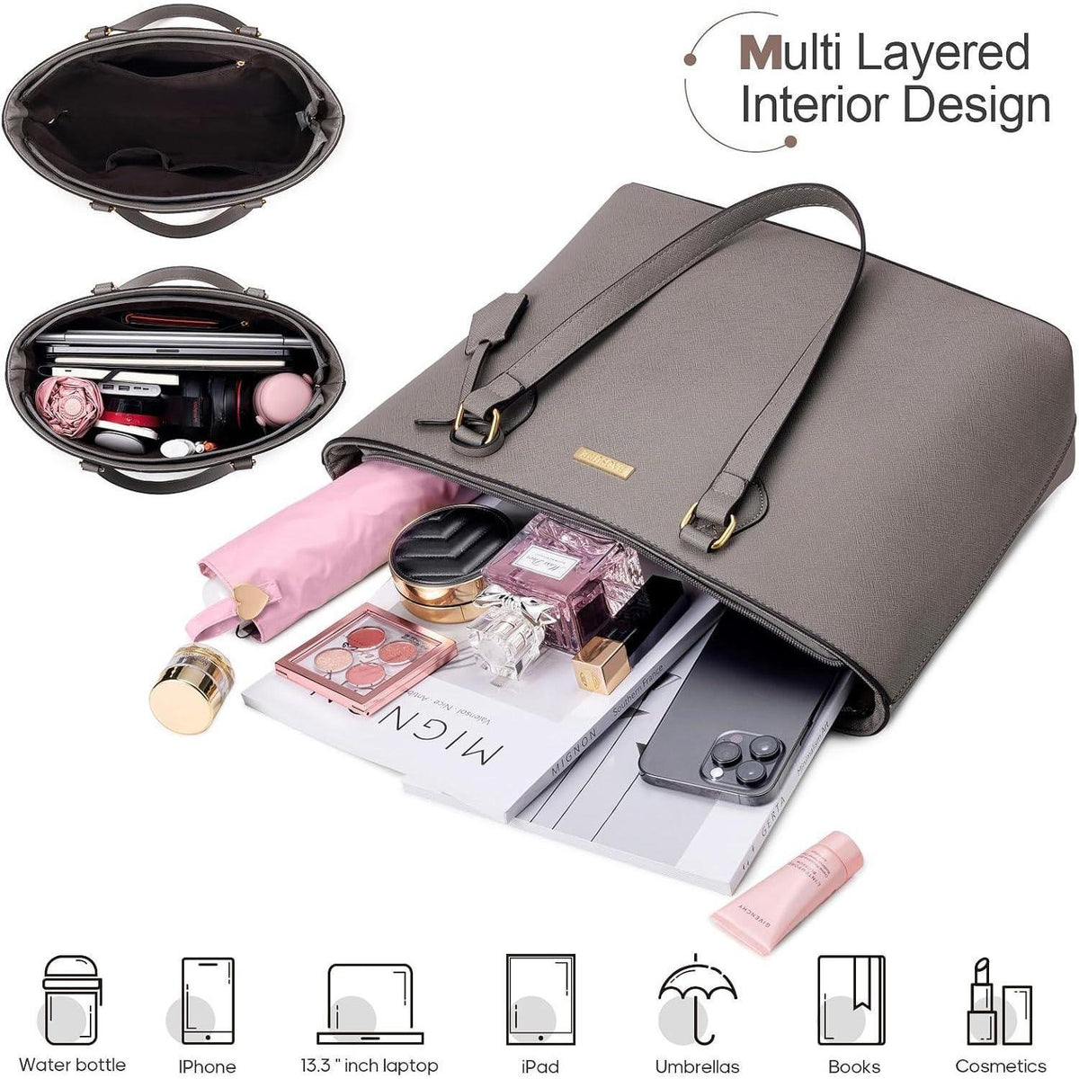 Damen Handtaschen Set 4-teilig Schultertasche Tragetasche Grau