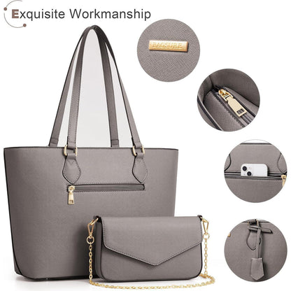 Damen Handtaschen Set 4-teilig Schultertasche Tragetasche Grau