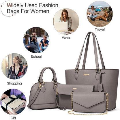 Damen Handtaschen Set 4-teilig Schultertasche Tragetasche Grau