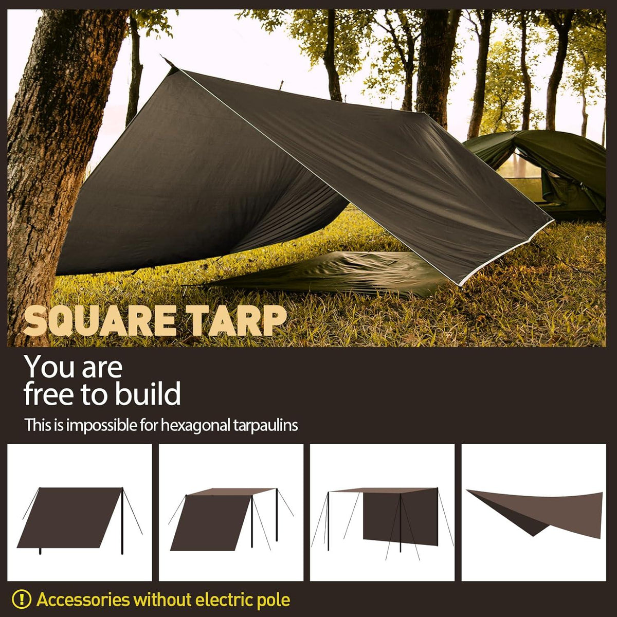 Camping Zeltplane 3x4M Wasserdicht Ultraleicht mit Ösen und Stiften