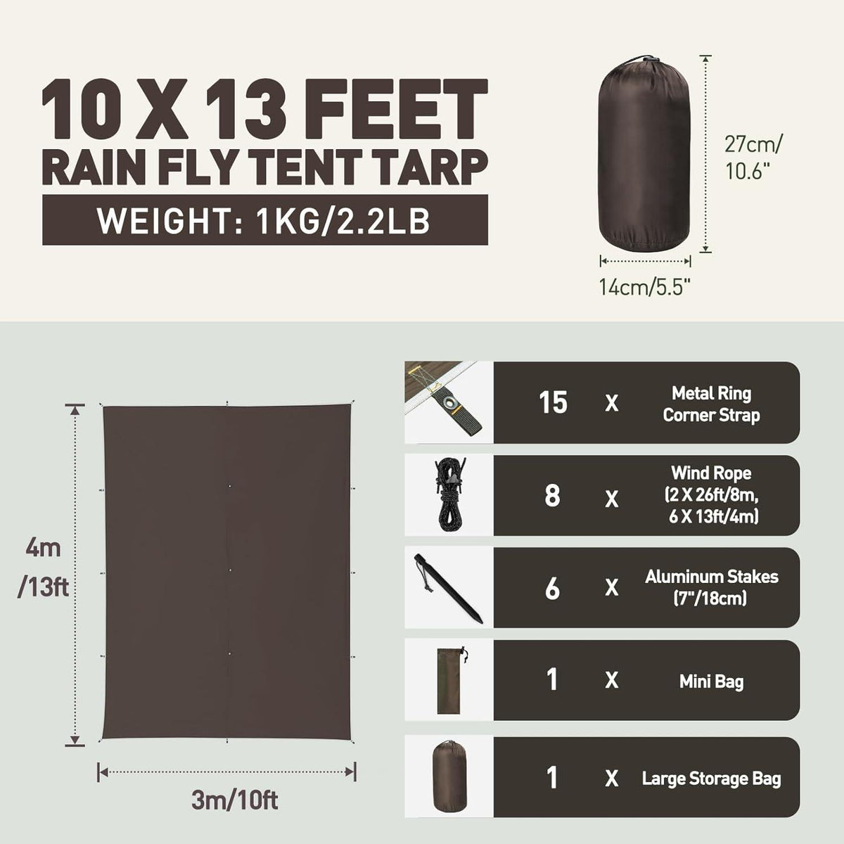 Camping Zeltplane 3x4M Wasserdicht Ultraleicht mit Ösen und Stiften