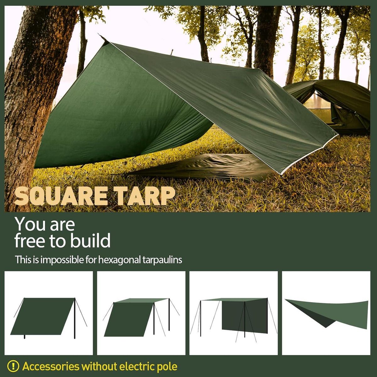 Camping Tarp 3x5M Wasserdicht Ultraleicht Zeltplane Anti-UV Schutz
