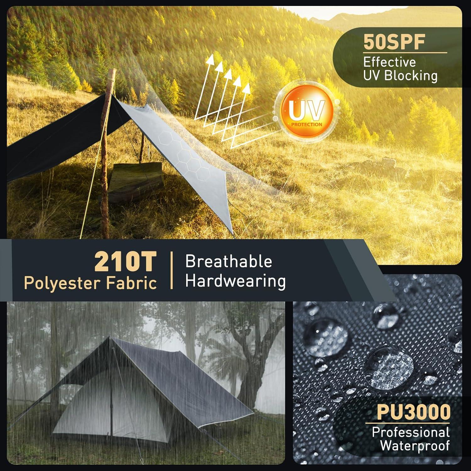 Ultraleichtes Wasserdichtes Camping Tarp 3x3m Graublau