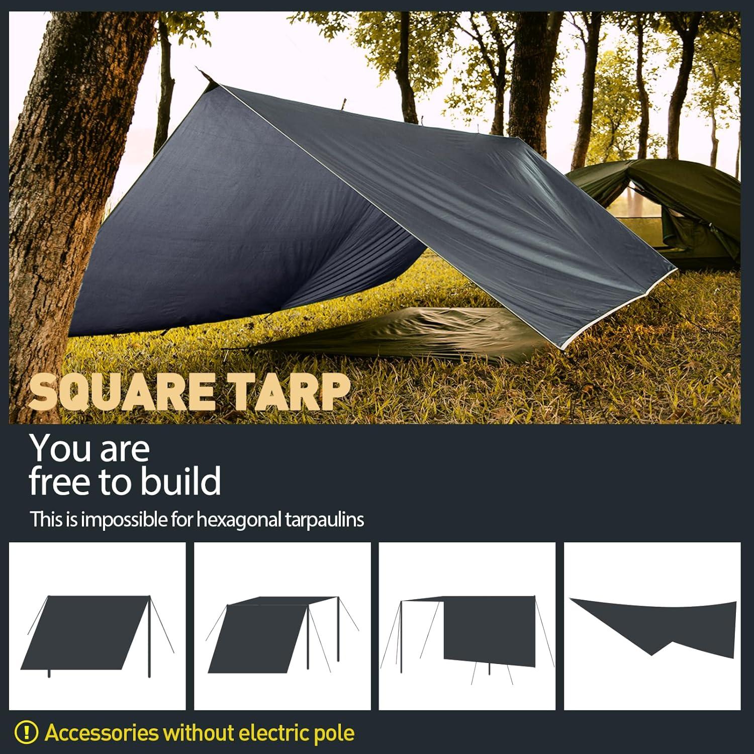 Ultraleichtes Camping Tarp 3x3M Wasserdicht Graublau Outdoor Zeltplane
