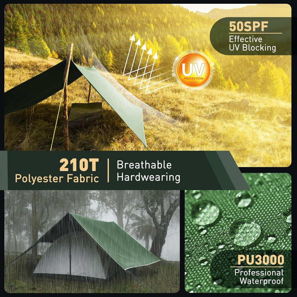 VOSOIR Tarp 3x4M Wasserdicht Ultraleicht Camping