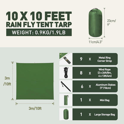 Wasserdichtes Camping Tarp 3x3M Anti-UV Sonnenschutz für Outdoor-Aktivitäten